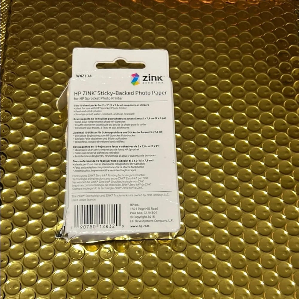 HP Zink Photo Paper with Blue and White Packaging